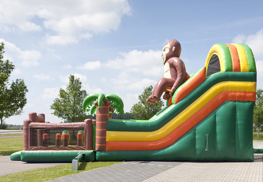 The inflatable slide in gorilla theme with a splash pool, impressive 3D object, fresh colors and the 3D obstacles for kids. Buy inflatable slides now online at JB Inflatables America