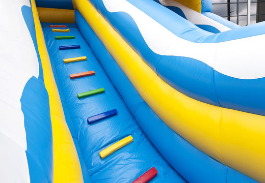 Inflatable slide with a clownfish theme with a splash pool, impressive 3D object, fresh colors and the 3D obstacle for children. Order inflatable slides now online at JB Inflatables America