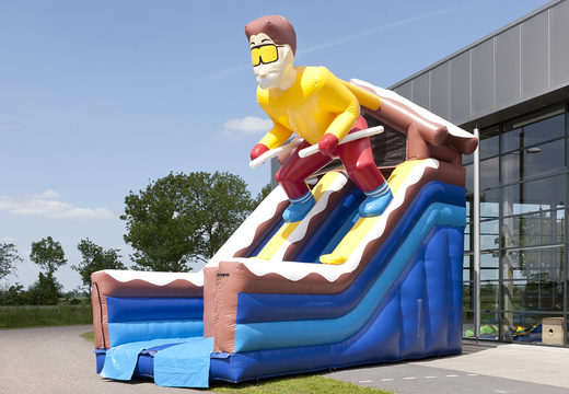 Multifunctional inflatable slide in Ski theme with a splash pool, impressive 3D object, fresh colors and the 3D obstacles for children. Buy inflatable slides now online at JB Inflatables America