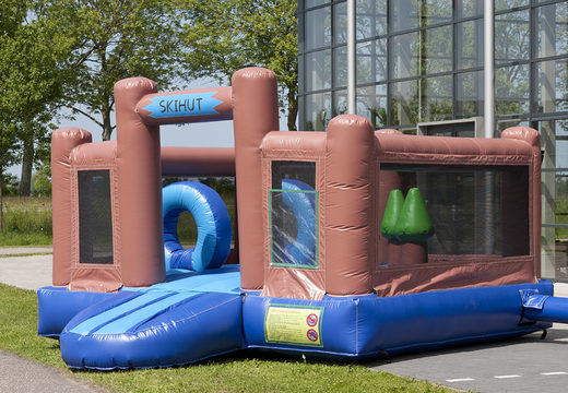 Order an inflatable multifunctional slide in the Ski theme with a splash pool, impressive 3D object, fresh colors and the 3D obstacles for kids. Buy inflatable slides now online at JB Inflatables America