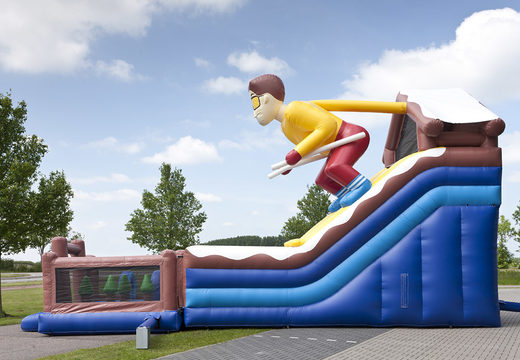 Inflatable multifunctional slide in Ski theme with a splash pool, impressive 3D object, fresh colors and the 3D obstacles for children. Order inflatable slides now online at JB Inflatables America