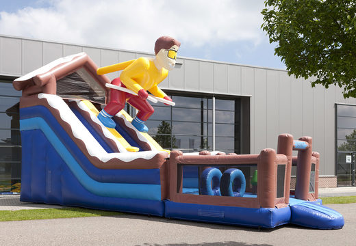 Buy a unique multifunctional inflatable slide in Ski theme with a splash pool, impressive 3D object, fresh colors and the 3D obstacle for children. Order inflatable slides now online at JB Inflatables America