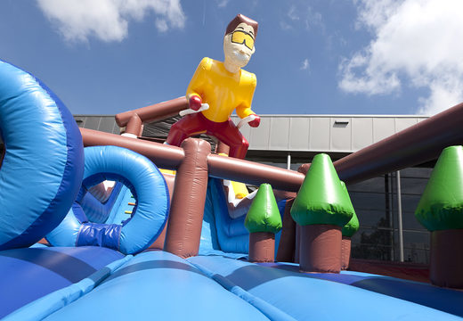 The inflatable slide in Ski theme with a splash pool, impressive 3D object, fresh colors and the 3D obstacles ordered for kids. Buy inflatable slides now online at JB Inflatables America