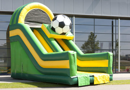 Inflatable multifunctional slide in football theme with a splash pool, impressive 3D object, fresh colors and the 3D obstacles for kids. Buy inflatable slides now online at JB Inflatables America
