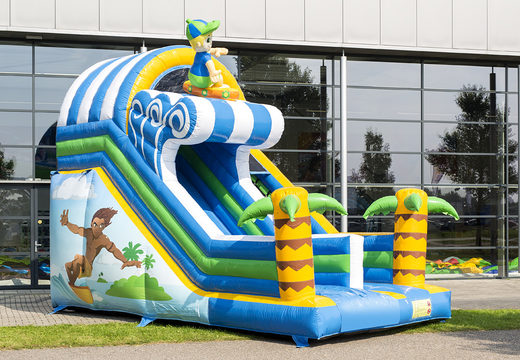 Get your inflatable surf slide with the cheerful colors and fun print on the back wall for children. Order inflatable slides now online at JB Inflatables America