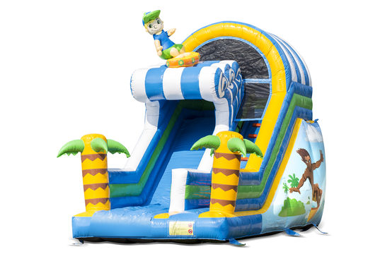 Buy a surf slide with the cheerful colors and nice print on the back wall. Order inflatable slides now online at JB Inflatables America
