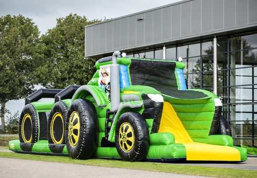 Get your unique 17 meter wide tractor themed obstacle course now for kids. Order inflatable obstacle courses at JB Inflatables America
