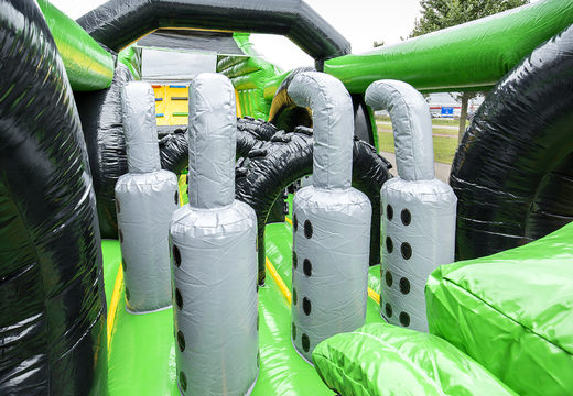 Get your unique 17 meter tractor themed obstacle course with 7 game elements and colorful objects now for kids. Order inflatable obstacle courses at JB Inflatables America