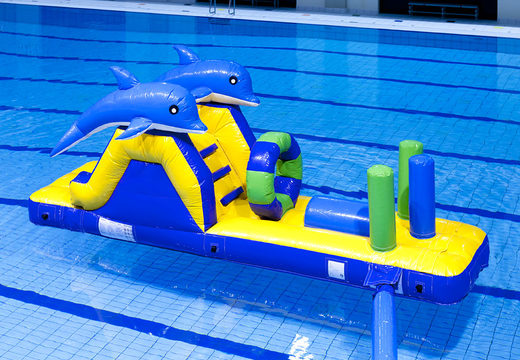 Dolphin run inflatable slide with fun objects for both young and old. Order inflatable pool games now online at JB Inflatables America