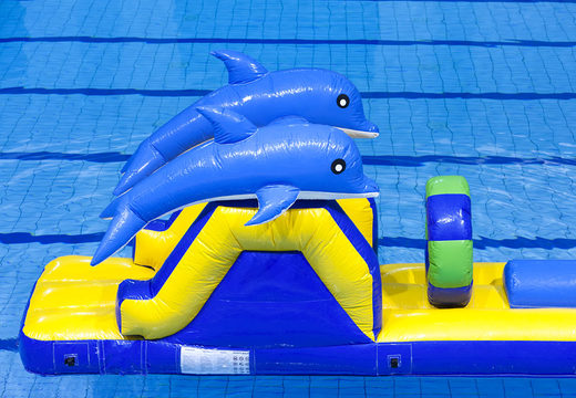 Inflatable dolphin run slide with fun objects for both young and old. Order inflatable pool games now online at JB Inflatables America