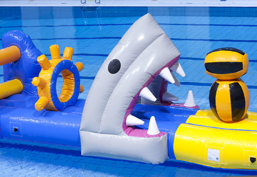 Order unique inflatable mega run swimming pool in shark theme for both young and old. Buy inflatable water attractions online now at JB Inflatables America