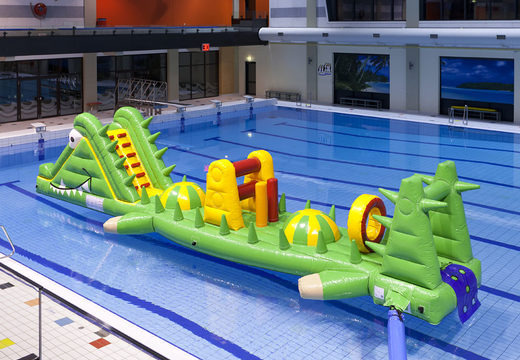 Unique crocodile run pool 12m long with challenging obstacle objects for both young and old. Buy inflatable pool games now online at JB Inflatables America