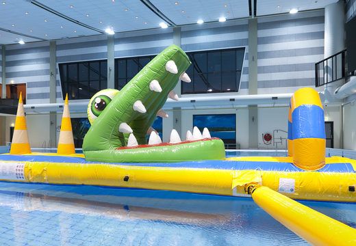 Buy a crocodile-themed inflatable obstacle course with fun 3D objects for both young and old. Order inflatable obstacle courses online now at JB Inflatables America