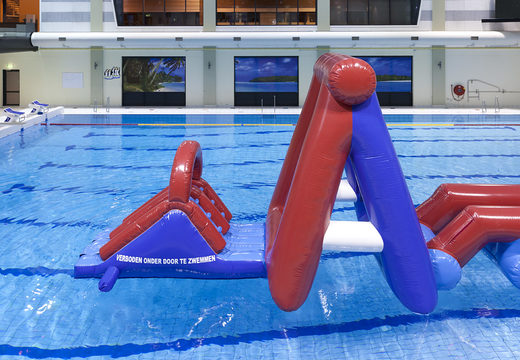 Buy a unique inflatable Water obstacle run assault course with two climbing walls, a balancing object, a pendulum tower and a slide for both young and old. Order inflatable pool games now online at JB Inflatables America
