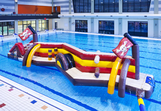 Buy a unique double Zig Zag inflatable obstacle course in a pirate theme for both young and old. Order inflatable pool games now online at JB Inflatables America
