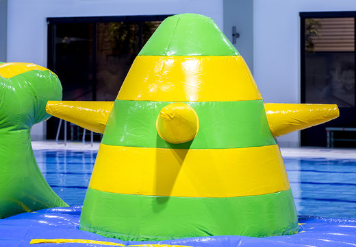 Inflatable adventure run green/blue 10m swimming pool with fun objects and round slide for both young and old. Order inflatable pool games now online at JB Inflatables America