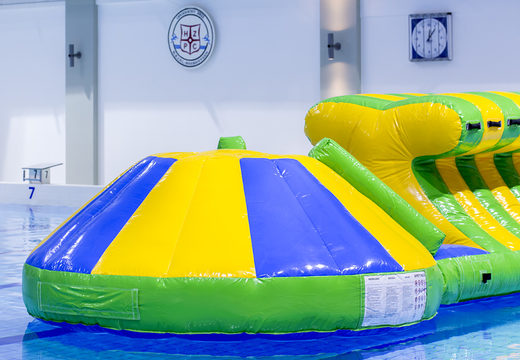 Order inflatable adventure run green/blue 10m swimming pool with challenging obstacle objects and round slide for both young and old. Buy inflatable pool games now online at JB Inflatables America