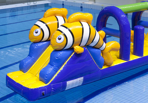Order unique inflatable obstacle course adventure run in the theme of clownfish with challenging obstacle objects for both young and old. Buy inflatable water attractions online now at JB Inflatables America