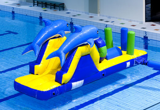 Buy an inflatable dolphin run slide with fun objects for both young and old. Order inflatable water attractions now online at JB Inflatables America