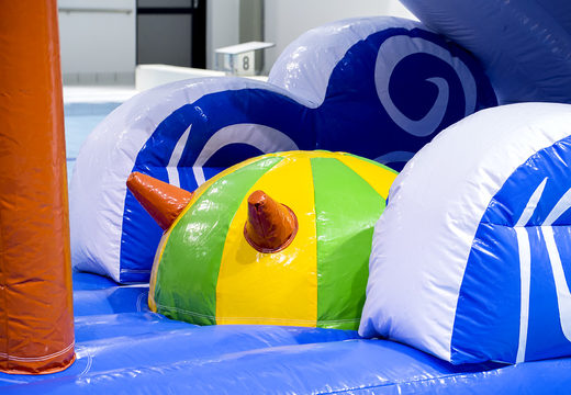 Buy an airtight slide in a dolphin theme for both young and old. Order inflatable water attractions now online at JB Inflatables America