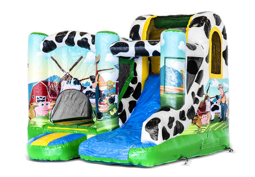 Buy a small inflatable bounce house in a farm theme with slide for children. Order inflatable bounce houses online at JB Inflatables America
