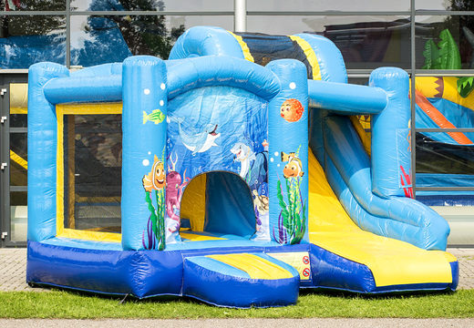 Mini inflatable multiplay bounce house in ocean theme for children. Order inflatable bounce houses online at JB Inflatables America