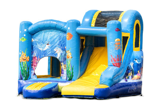 Buy a small indoor inflatable multiplay bounce house with slide in the ocean theme for kids. Order inflatable bounce houses online at JB Inflatables America