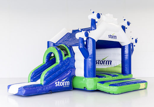 Custom Storm - Multifun Windmill bounce houses with slide suitable for promotional purposes. Order custom-made bounce houses at JB Promotions America