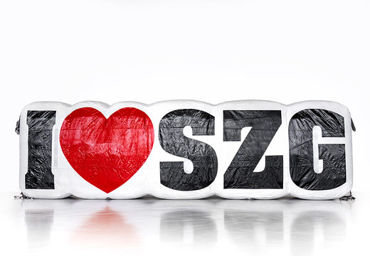 Order inflatable I love SZG logo product enlargement. Buy blow-up promotionals online at JB Inflatables America
