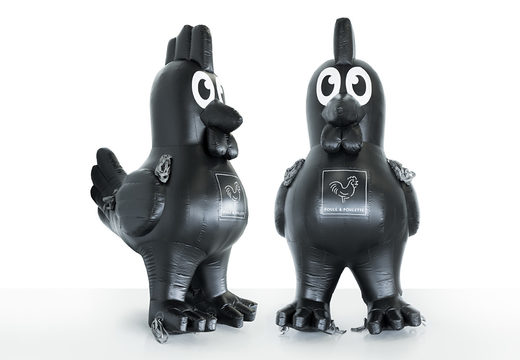 Buy Poule en Poulette black chicken inflatable mascot. Order blow-up promotionals now online at JB Inflatables America