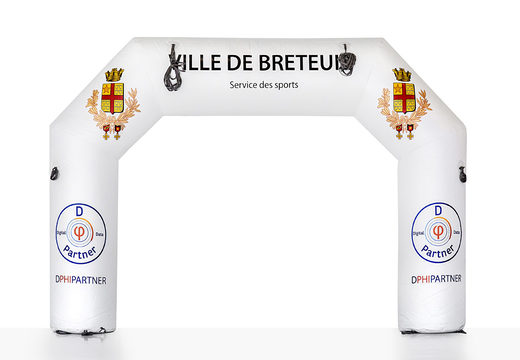 Buy a custom ville de breteur start & finish inflatable archway for sport events at JB Promotions America. Order promotional inflatable advertising arches online 
