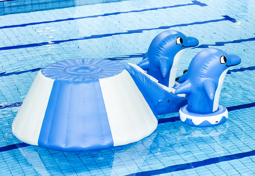 Buy Island slide dolphin airtight with the cheerful 3D dolphins and the cool design for both young and old. Order inflatable water attractions now online at JB Inflatables America