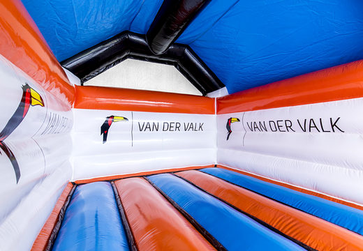 Order custom inflatable Van der Valk - a frame with 3D object of the toucan bounce houses at JB Inflatables America. Request a free design for inflatable bounce houses in your own corporate identity now