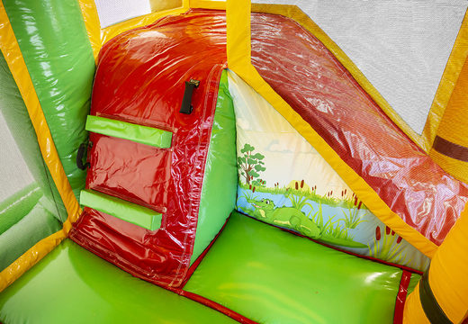 Buy a crocodile-themed bouncy castle with a slide for children. Order inflatable bouncy castles online at JB Inflatables America