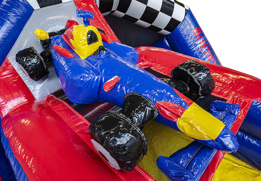 Buy slide combo inflatable bouncer in formula 1 theme for children. Buy inflatable bouncers with slide now at JB Inflatables America