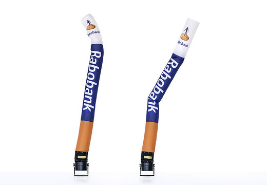 Order custom made inflatable 6 meter high Rabobank skytube in full color including logo at JB Promotions America; specialist in inflatable advertising items such as inflatable tubes