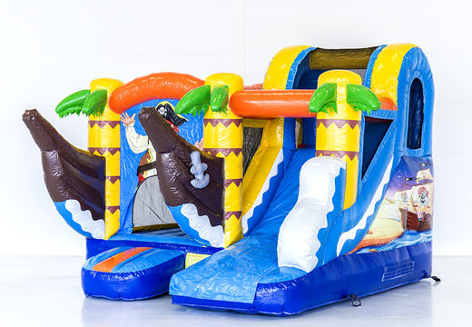 Order bounce house in pirate theme with a slide for children. Buy inflatable bounce houses online at JB Inflatables America