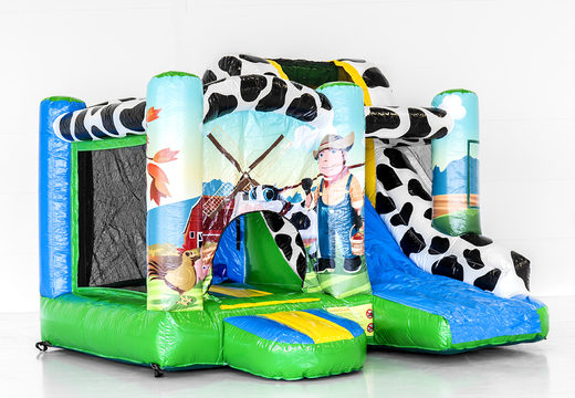 Order Jumpy Happy Farm bounce house with a slide for children. Buy inflatable bounce houses online at JB Inflatables America