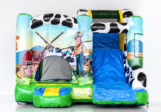 Order a small indoor inflatable multiplay bouncer in a farm theme for children. Buy inflatable bouncers online at JB Inflatables America