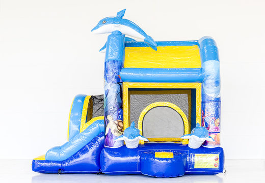 Order Jumpy extra fun dolphin bouncy castle in the dolphin theme with a slide for children. Buy inflatable bouncy castles online at JB Inflatables America
