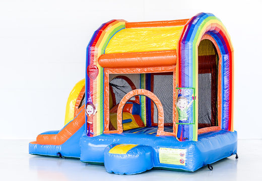 Small multiplay inflatable bouncy castle in party theme with a slide, for children. Buy inflatable bouncy castles online at JB Inflatables America