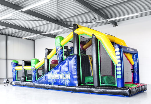Buy 15 meter interactive obstacle course in IPS Time Run theme for kids. Order inflatable obstacle courses now online at JB Inflatables America