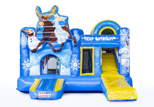 Multiplay bouncer in frozen ice theme with slide for children. Buy inflatable bouncers online at JB Inflatables America