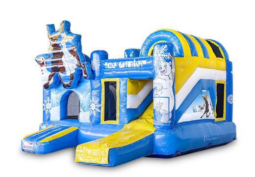 Buy an inflatable indoor multiplay bouncer in the theme frozen ice with slide for children. Order inflatable bouncers online at JB Inflatables America