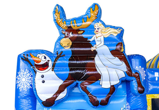 Bouncer in frozen ice theme with slide, fun objects on the jumping surface and striking 3D objects for children. Buy inflatable bouncers online at JB Inflatables America