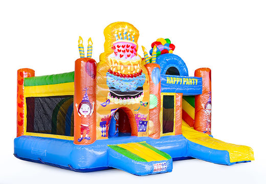 Medium inflatable multiplay bounce house in party theme for children. Order inflatable bounce houses online at JB Inflatables America