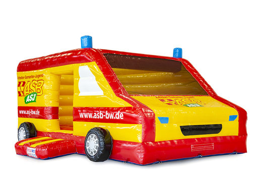 Order custom inflatable ASB ambulance bounce houses at JB Promotions America; specialist in inflatable advertising items such as custom bounce houses