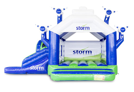 Buy custom inflatable Storm - Multifun Windmill bouncer with slide at JB Promotions America. Free design for inflatable bounce houses in your own corporate identity