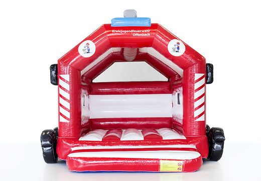 Order online promotional inflatable youth fire brigade - a frame fire brigade bouncy castle with 3D custom at JB Promotions America; specialist in inflatable advertising items such as custom bouncers