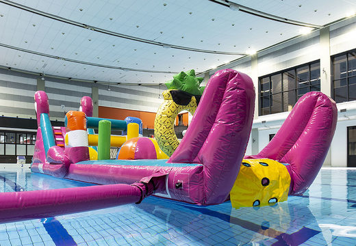 Inflatable obstacle course 12 meter long Flamingo Run swimming pool obstacle course in a unique for both young and old to buy. Order inflatable pool obstacle courses now online at JB Inflatables America